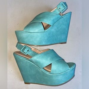 Blue Wedge Sandals
